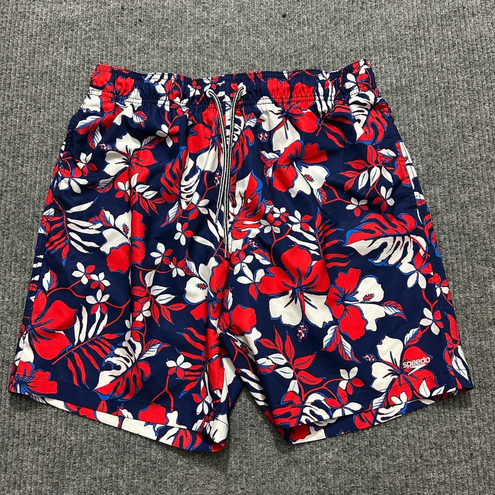 Speedo‎ Mens Board Shorts Size L  Red Floral Pull On Elastic Waist Drawstring
